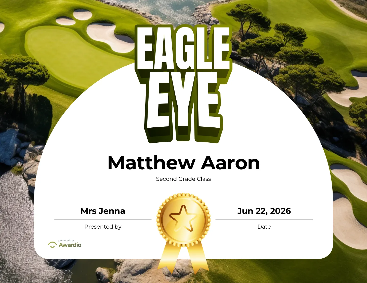 Eagle Eye golf award certificate as a digital keepsake for families