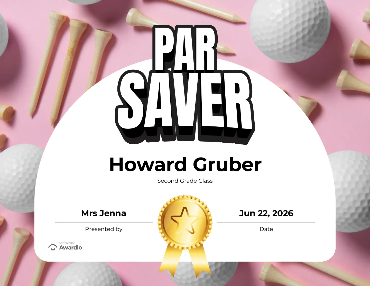 Par Saver golf award certificate, an editable certificate template