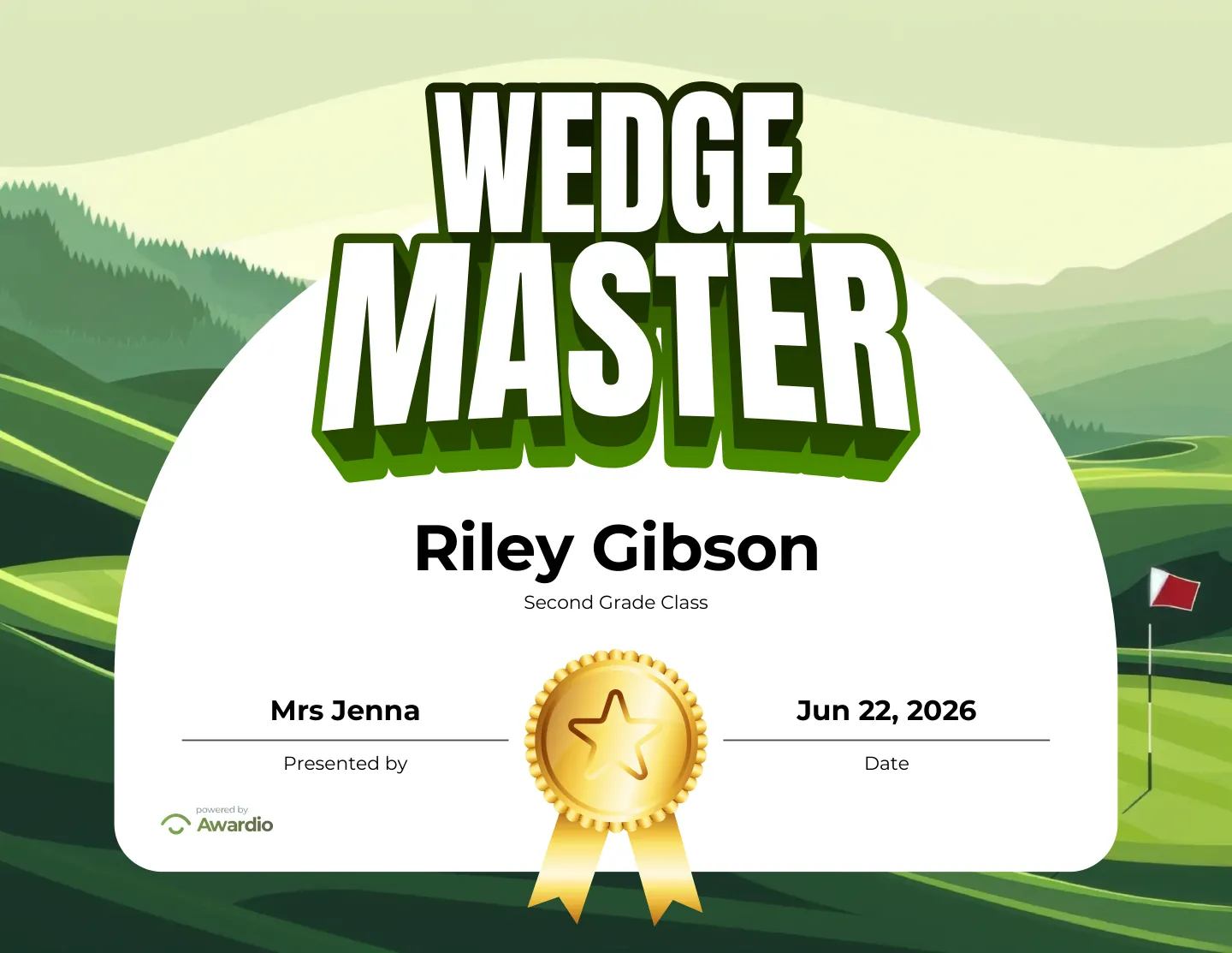 Wedge Master golf award certificate to recognize a standout student
