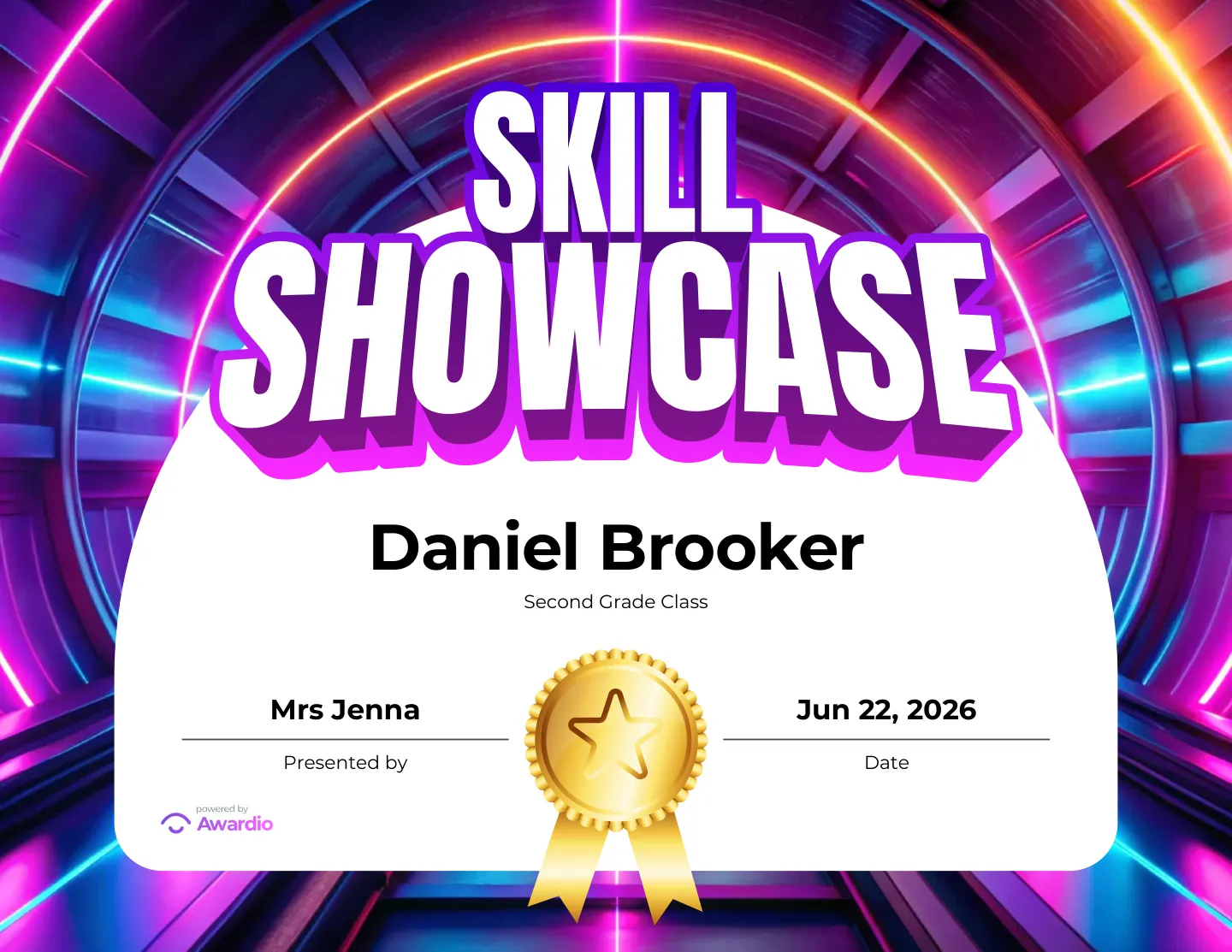 Skill Showcase gymnastics award certificate you can print or share digitally