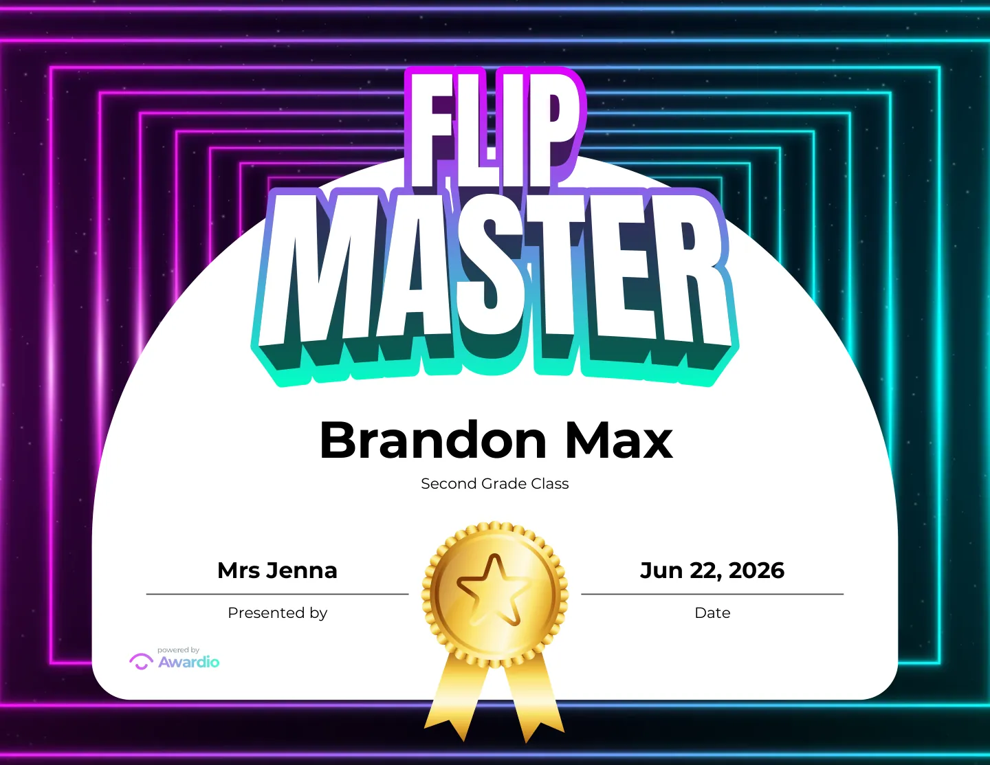 Flip Master gymnastics award certificate you can personalize and print