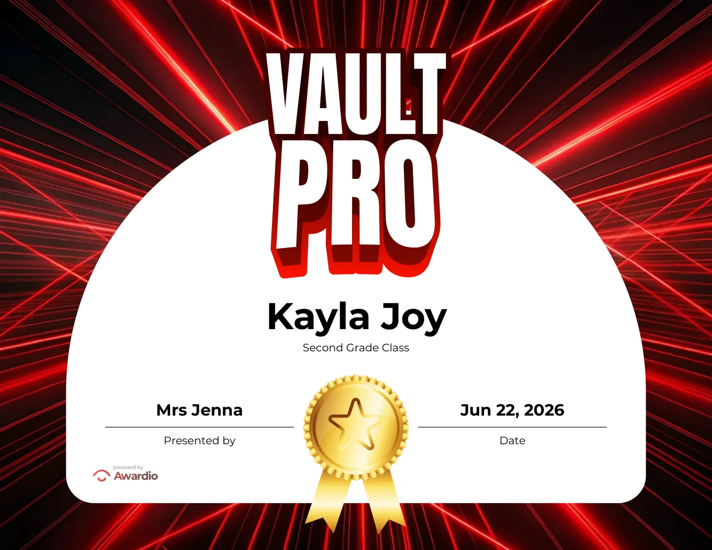 Vault Pro gymnastics award certificate for the classroom or to send home to parents