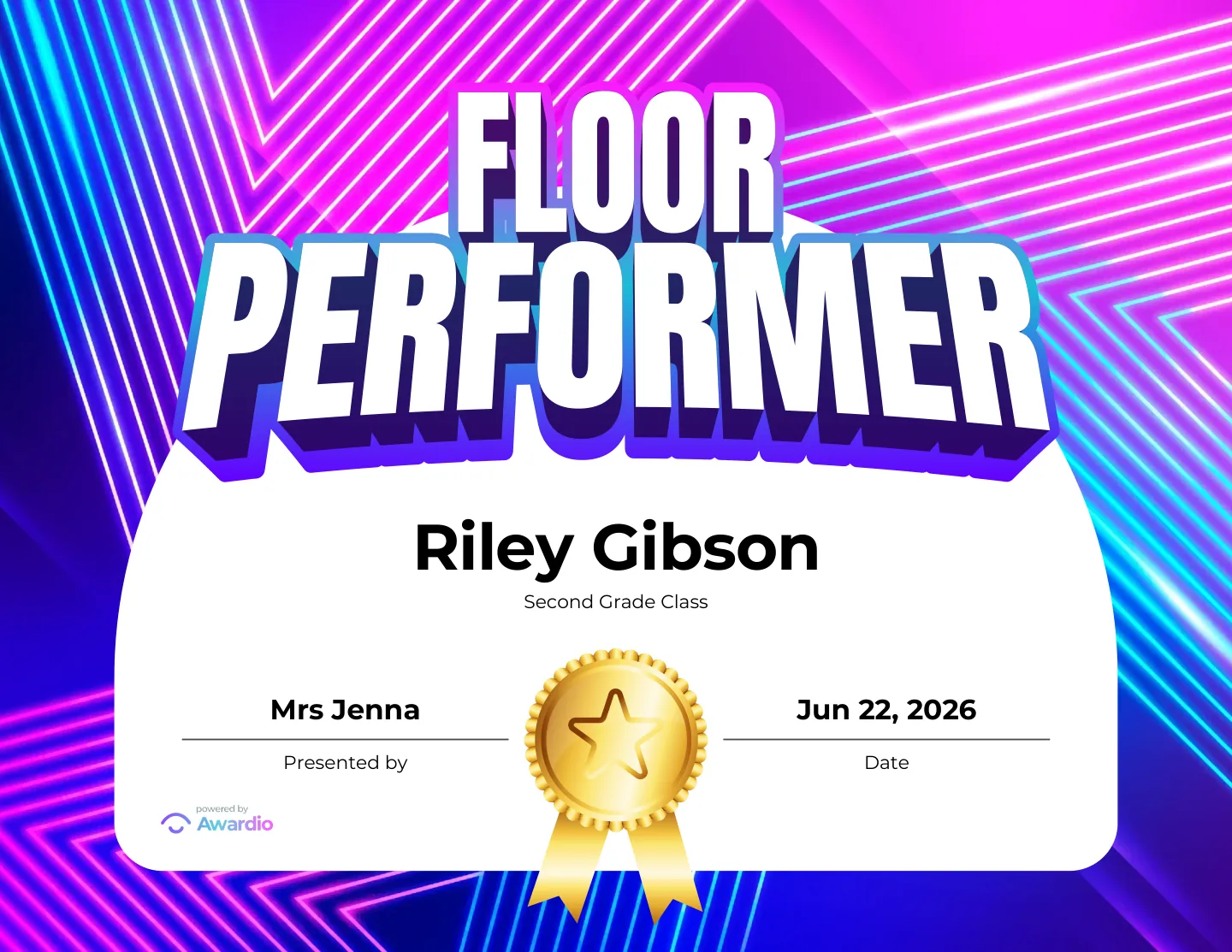 Floor Performer gymnastics award certificate to recognize a standout student