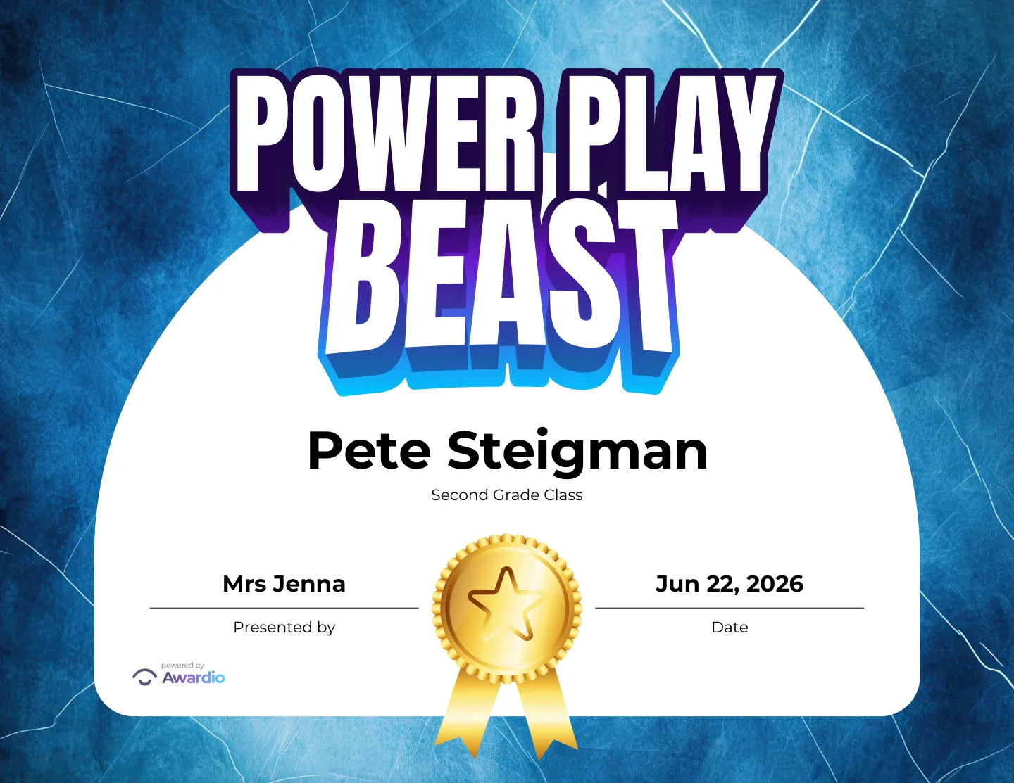 Power Play Beast hockey award certificate, a free customizable design