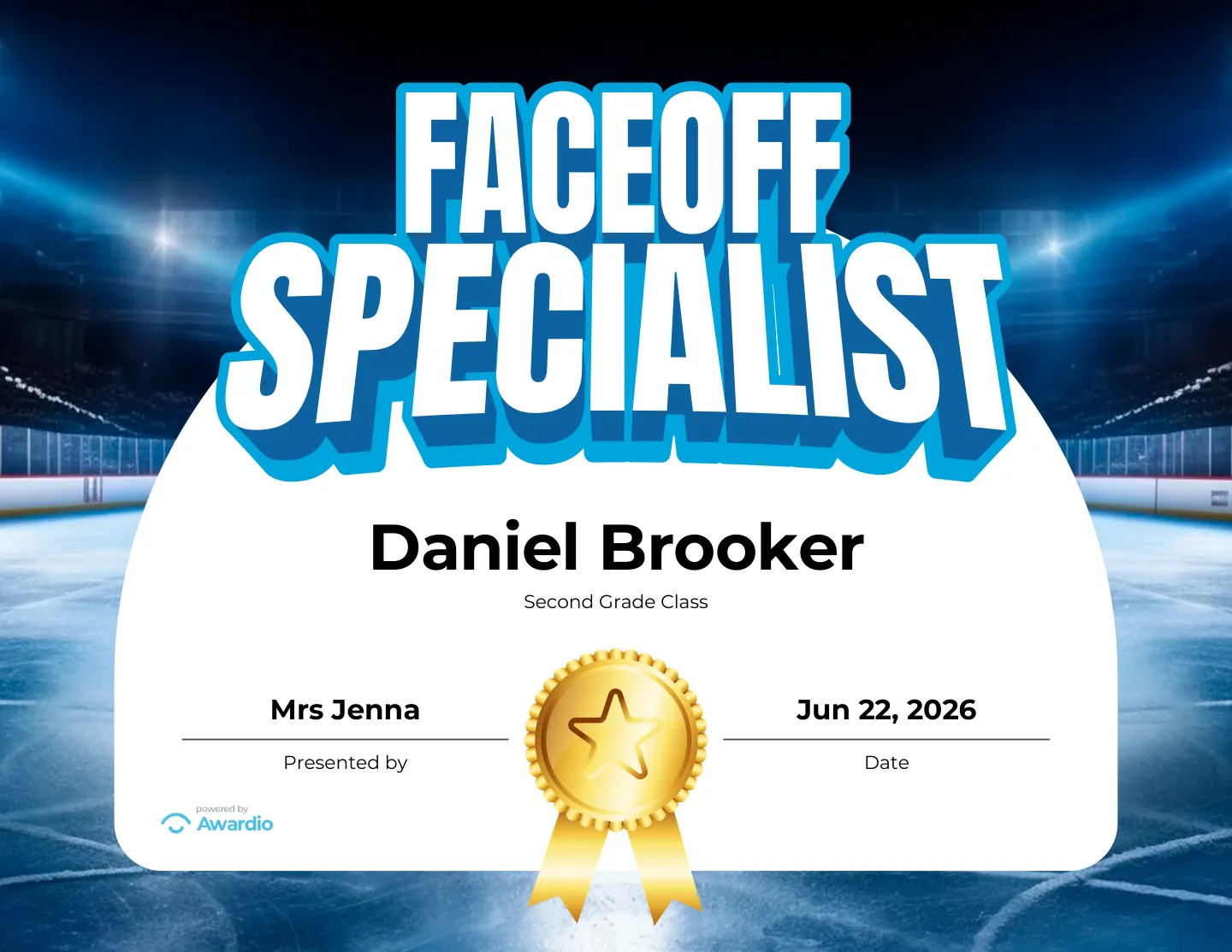 Faceoff Specialist hockey award certificate you can print or share digitally