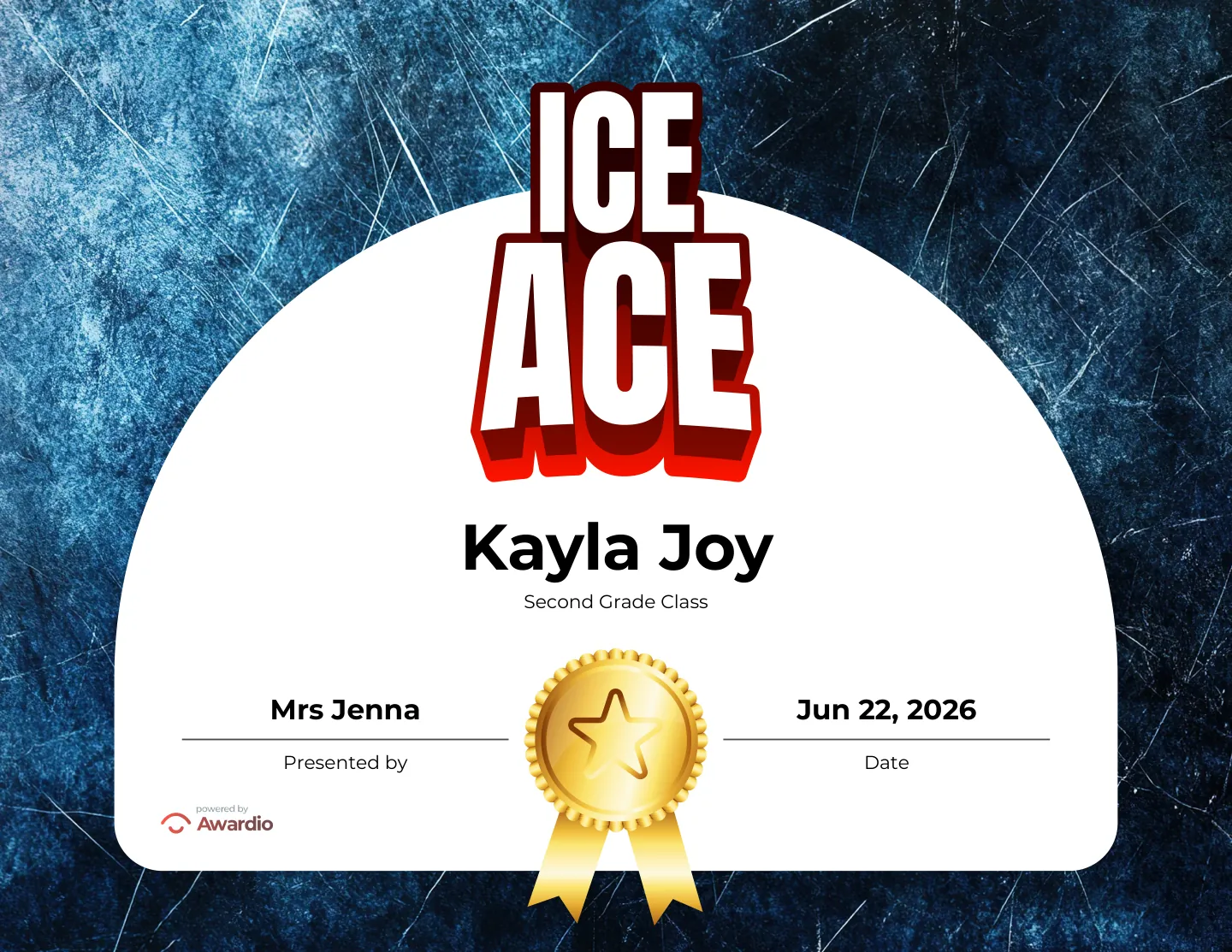 Ice Ace hockey award certificate for the classroom or to send home to parents