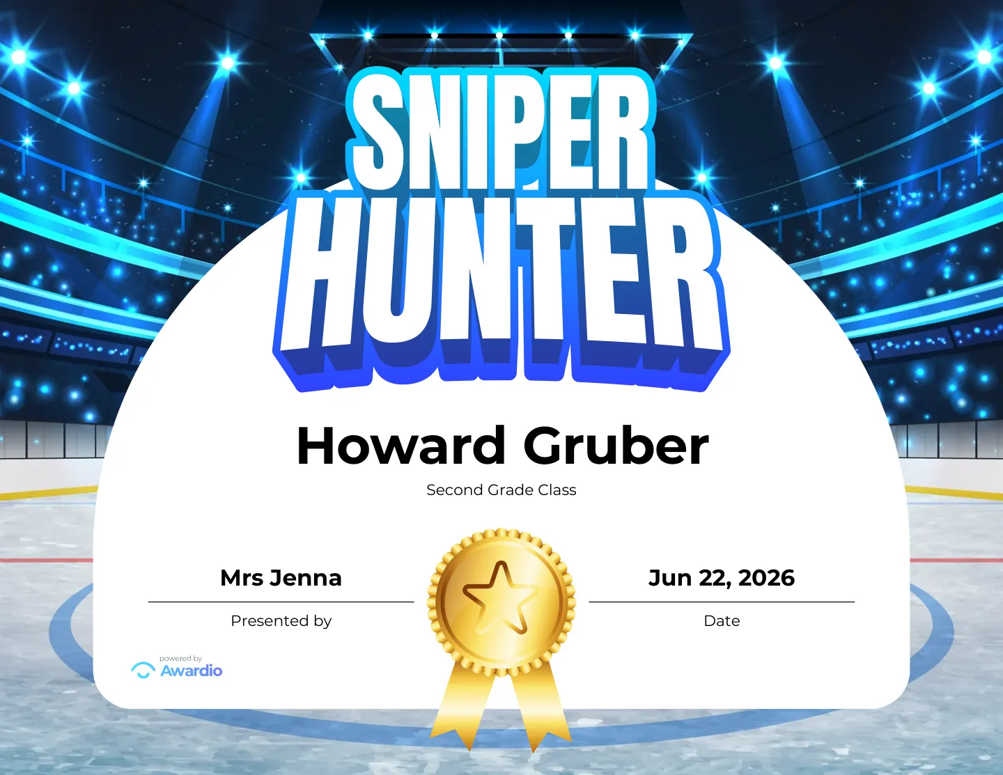 Sniper Hunter hockey award certificate, an editable certificate template
