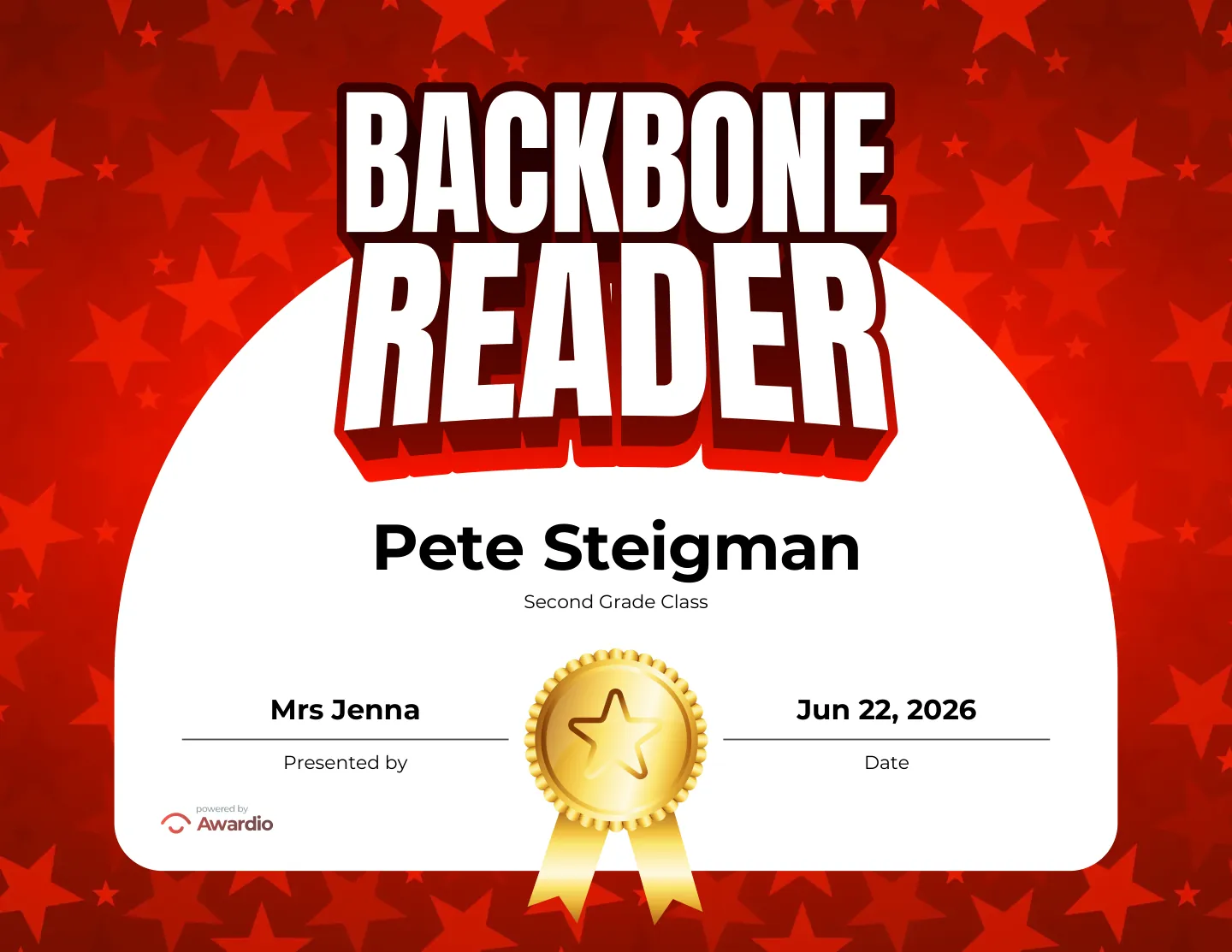 Backbone Reader soccer award certificate, a free customizable design