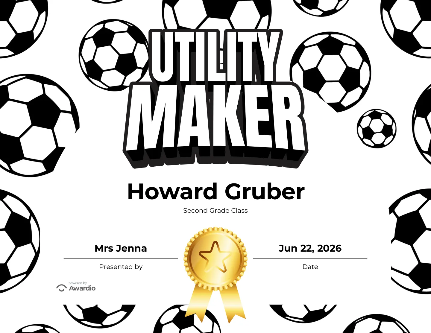 Utility Maker soccer award certificate, an editable certificate template
