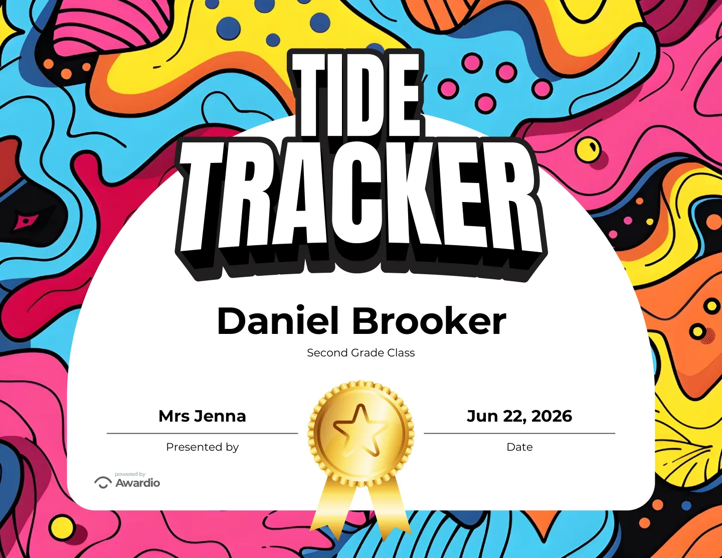 Tide Tracker surfing award certificate you can print or share digitally
