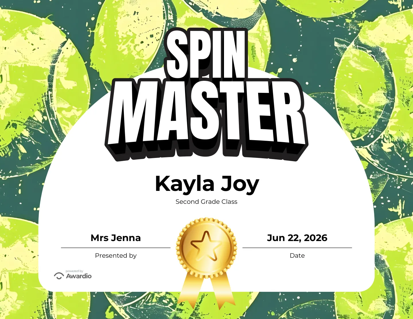 Spin Master tennis award certificate for the classroom or to send home to parents