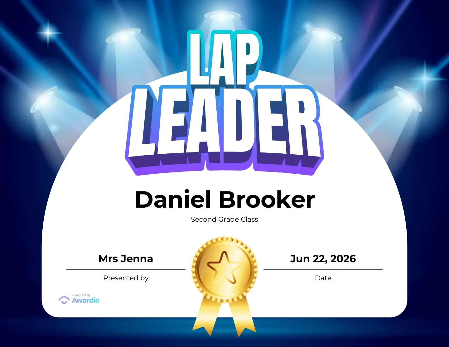 Lap Leader swim certificate you can personalize and print