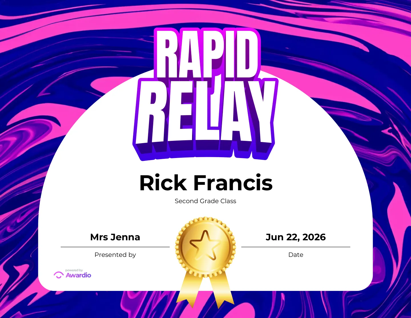 Rapid Relay certificate for the classroom or to send home