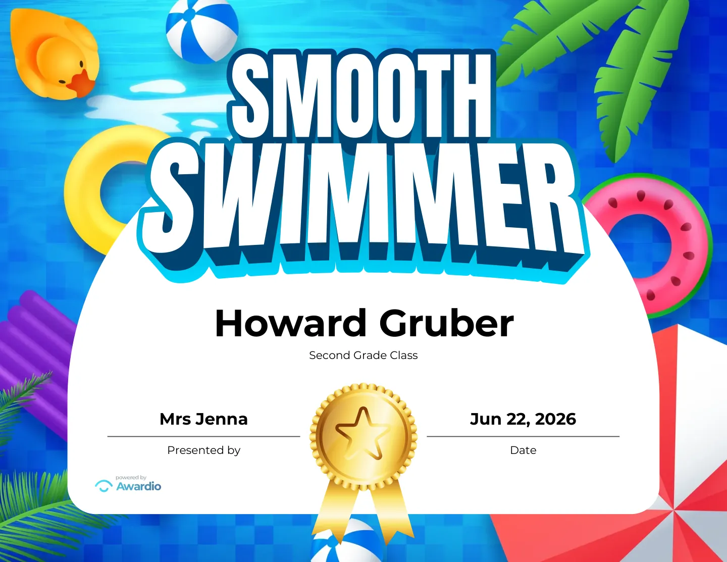 Smooth Swimmer certificate for the classroom or to send home